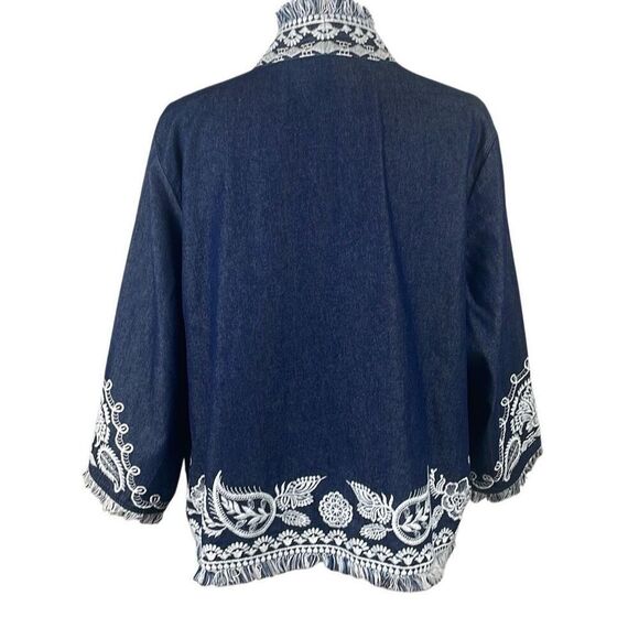 Soft Surroundings Mesaria Boho Embroidered Chambray Denim Fringe Trim Jacket XL - Picture 6 of 16